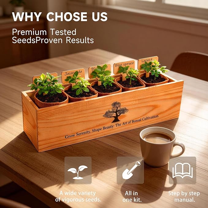 5X Bonsai Starter Kit, Bonzai Seed Kits, Durable Planting Bags, Complete Indoor Starter Kit for Growing Bonsai Plants, Gardening Gifts for Women & Men