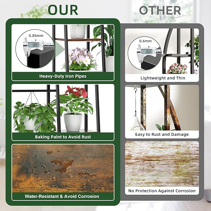 BACEKOLL Plant Stand Indoor with Grow Lights, 6 Tiered Metal Plant Shelf, 55" Large Plant Stand for Indoor Plants Multiple, Corner Plant Holder Display Shelf, Tall Plant Rack for Living Room, Patio