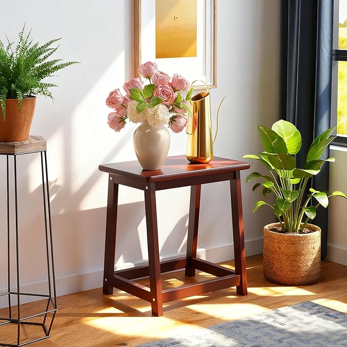Wooden Step Stool Tall Seat Stool Dining Piano Stool End Side Table Wood Plant Stand Table Indoor Bedside Table Nightstand Flower Pot Stand for Living Room Bathroom Bedroom Kitchen (Coffee)