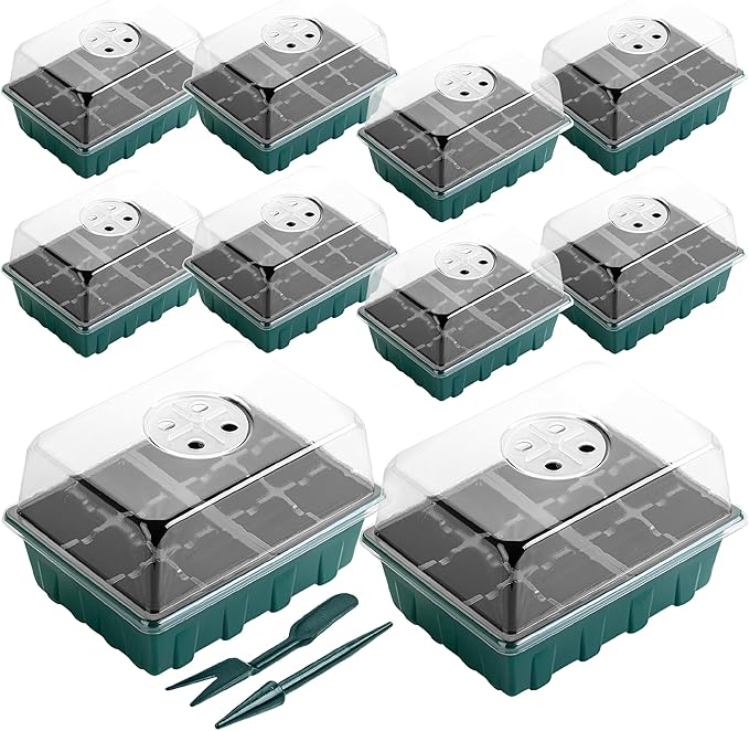 Mr. Pen- Seed Starter Tray Kits, 6.6"x4.6", 10 Set, Total 120 Cells, Durable Plant Germination Trays with Humidity Vented Domes and Bases, Ideal for Seed Starting, Indoor Gardening and Greenhouse