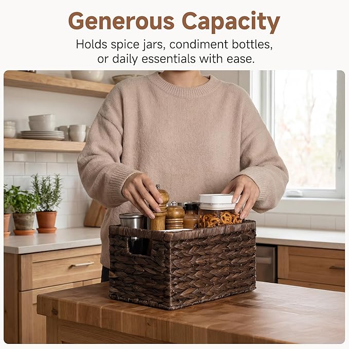 StorageWorks Storage Baskets for Organizing, Water Hyacinth Baskets for Shelves, Organizer Basket with Handles, Decorative Storage Basket for Closet, Pantry Organizers