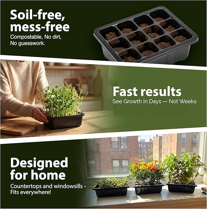 Seed Starter Tray Kit – Indoor Seed Starting Kit with Humidity Domes (2-Pack), 12-Cell Seed Starter Trays, 24 Organic Grow Plugs, Labels & Replanting Tools