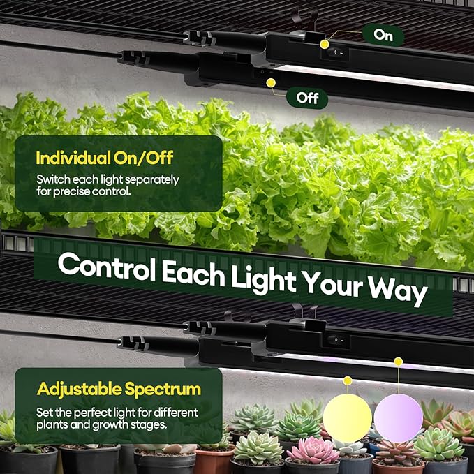 Maygrove Grow Lights for Indoor Plants, Tunable Spectrum 2FT LED Growing Lamp 28W (4 x 15W), T5 Grow Light Strip for Seed Starting, Vegetables, Linkable, Black, 4-Pack