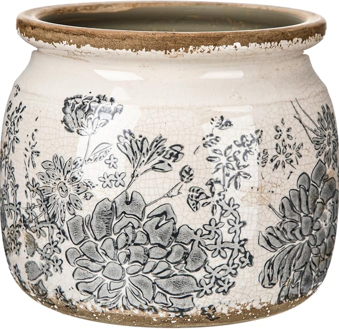 Vintage Planter Large Ceramic Plants Pot Grey Flower Crack Cottage Scroll Vase Flower Vase Pot Indoor Plants Home Kitchen Decor Farmhouse Antique Decorative Gift