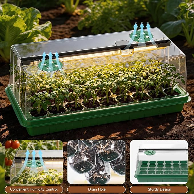 72 Cells Seed Starter Tray with Grow Light, Seed Starter Kit Full Spectrum with 5 Dimmable Brightness & Timer, Indoor Plant Grow Tray for Beginners & Seasoned Gardeners, Gardening Gifts