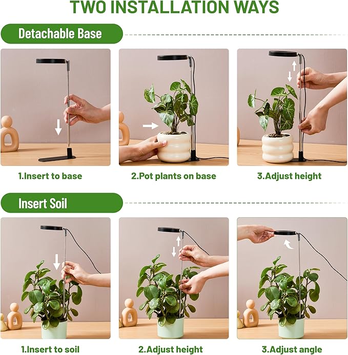 LBW Grow Light for Indoor Plants, Full Spectrum Plant Light with Base, Height Adjustable Plant Growing Lamp with Auto On/Off Timer 6/8/12/16H,3 Colors,5 Dimming Levels, for Small Plants, Black,5 packs