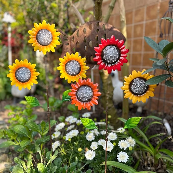 2 Pack Metal Sunflowers Decorative Garden Stakes, 29.5 Inch Outdoor Garden Decor Shaking Head Yard Stakes, Metal Flowers Outdoor Courtyard Art Lawn Terrace Decoration