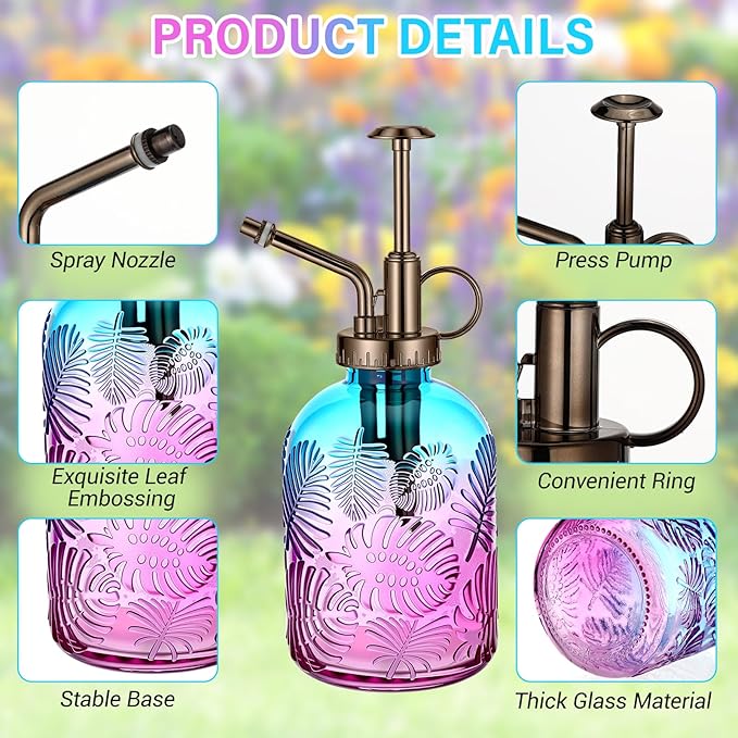 Sliner 6 Pack Glass Plant Mister Spray Bottles 7.7" Tall Glass Water Spray Bottle 12.2 oz Hand Pump Sprayer Fine Mist Watering Can with One Hand Top Pump for Indoor & Outdoor Houseplants (Bronze)