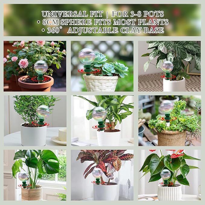 4 Pack Glass Self-Watering Globes for Plants, 6oz Automatic Plant Waterer Bulbs with Terracotta Slow Release Spikes, Vacation Indoor Outdoor Houseplant Watering Devices