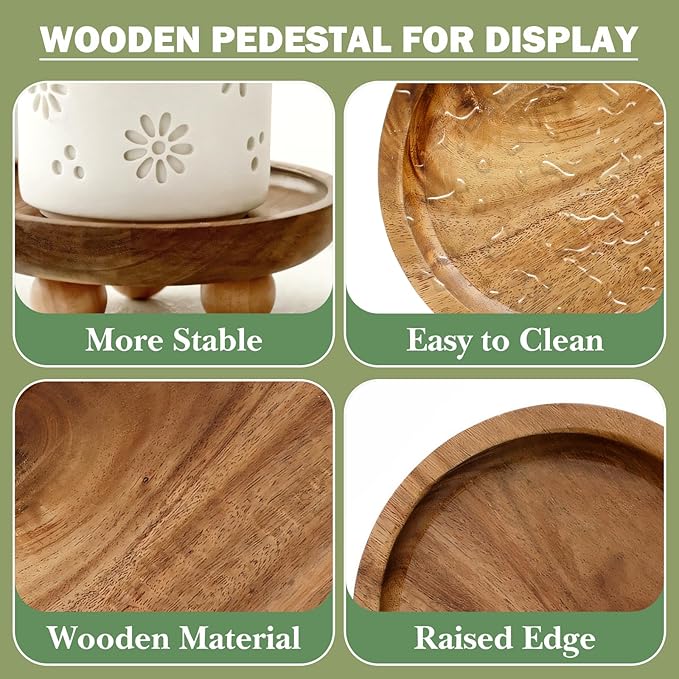 Vaveren Small Wooden Riser Wooden Pedestal for Display Tray Display Riser for Entry Table Farmhouse Kitchen Tabletop Centerpieces , Round 12.9x4cm