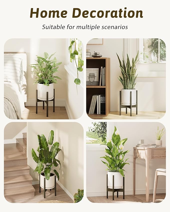 GENTINGBRO Adjustable Plant Stand Indoor, Bamboo Plant Stand Fits 8 9 10 11 12 Inches, Small Corner Planter Holder for Indoor Plants, Single Floor Plant Stands for Living Room Balcony, Tea Brown Tall