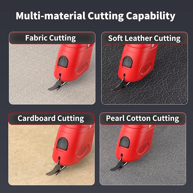 NANWEI Electric Scissors Cordless, Type-C Rechargeable Cardboard Cutter with 2 Blades, 4.2V High‑torque Motor, for Fabric Carpet Leather (Red)