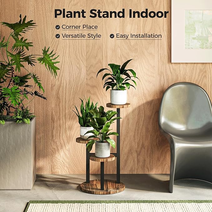 Bamworld Corner Plant Stand Indoor Metal Wood Plant Shelf Outdoor Tall Plant Stands Plant Tables Indoor Plant Rack 3 Tier Plant Stand Garden Accessories for Living Room Balcony Patio