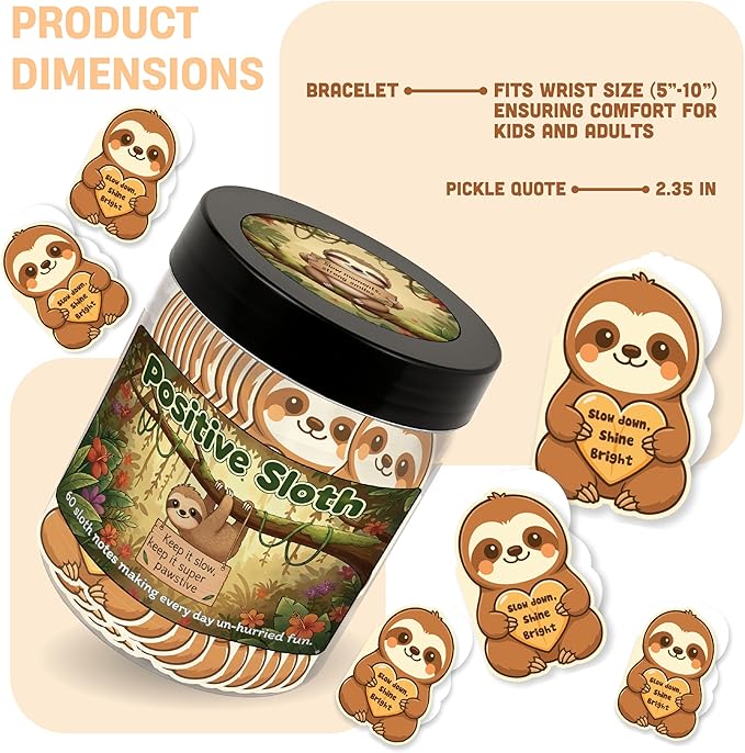 Positive Sloth Jar With 60 Affirmation Cards, Sloth Gifts For Women, Emotional Support Sloth For Stress Relief, Sloth Birthday Decorations, Graduation Sloth Teacher Gifts