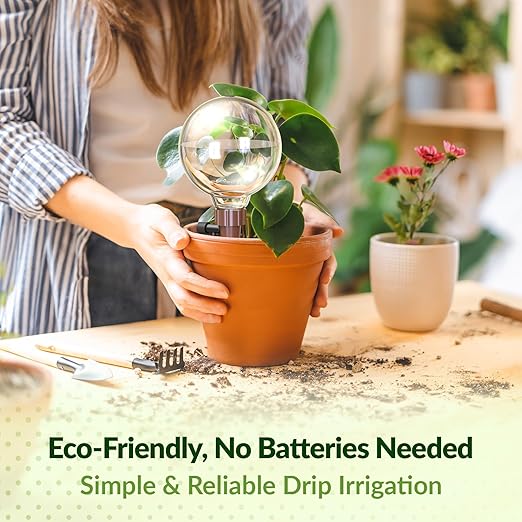 NiHome Plant Self-Watering Globes for Busy Individuals & Travelers, Long-Lasting Moisture Consistent Dripper Spike for Indoor & Outdoor Plants, Adjustable Flow Valve Easy to Refill & Maintain (4-Pack)