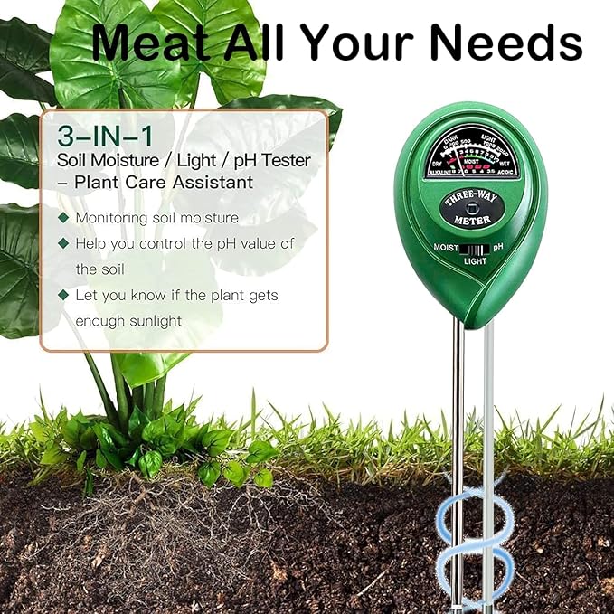 Suplong 3-in-1 Soil Moisture Meter, Upgraded Stainless Steel Probe Soil pH/Light/Moisture Meter for Plants, Soil Tester for Garden, Farm, Lawn, Indoor & Outdoor (No Battery Needed)