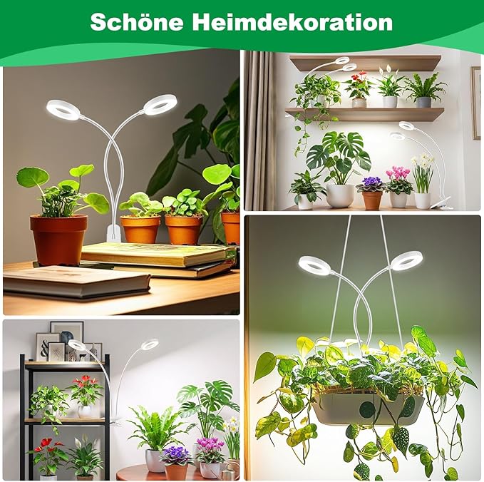 Plant Lights for Indoor Growing, 2 in 1 Halo Plant Light, 192 LEDs Full Spectrum LED Grow Lights with Clip,Plant Grow Light with 3 Light Modes,6/12/16Hrs Auto Time,5 Brightness. White 2 Pack