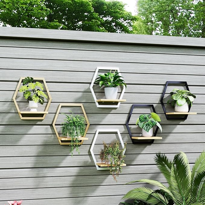 3 Pack Solid Wood & Heavy Duty Metal Wall Plant Stands,9 inch Natural Wood Shelf, Boho Arch Hanging Planter for Indoor 25 LB Load for Plants White