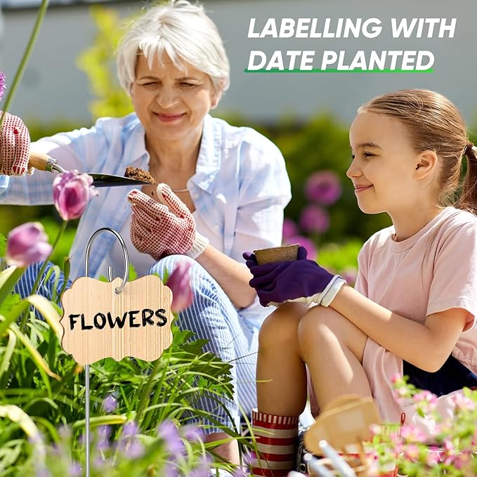 CroBlissful 50pcs Bamboo Plant Labels Plant Tags Garden Signs Markers with Stainless Steel Stake and Pen Decorative Wood Garden Labels Plant Sign Tags for Flowers Vegetables Herbs Potted Plants Seed