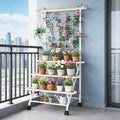 4 Tier Plant Stand Indoor Outdoor with Wheels, Large Metal Plant Shelf for Multiple Plants, Heavy Duty 130 lbs Capacity, Tall Flower Rack for Living Room Patio Balcony Garden, White