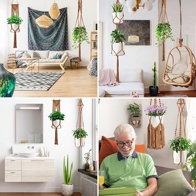 SFENNGPET Macrame Plant Hangers, 6Pack Hanging Planters for Indoor Plants w/ 6 Set Hangers Kit Handmade Macromay Plant Hangers Indoor Flower Pots Holder Stand for Boho Home Décor (POTS NOT Included)