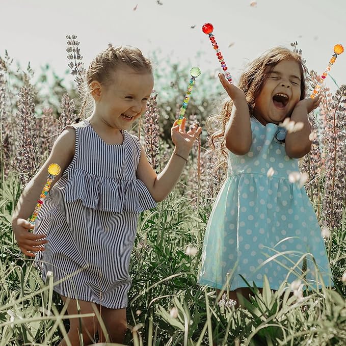 230 Pcs Beaded Garden Stakes Kit DIY Fairy Wands for Garden with 10 Colorful Crystal Stopper Top 200 Assortment Round Large Hole Bead for Outdoor Decor (10, Colorful Spherical)