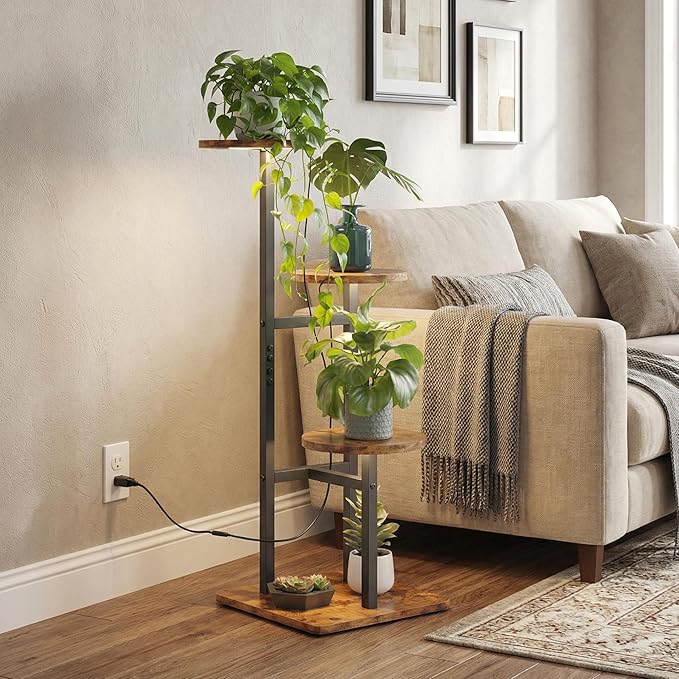 3 Tier Plant Stand Indoor with Grow Light, Tiered Plant Stands for Indoor Plants Multiple, Corner Flower Stand for Living Room, Multi-Layer Vintage Design Plant Shelf