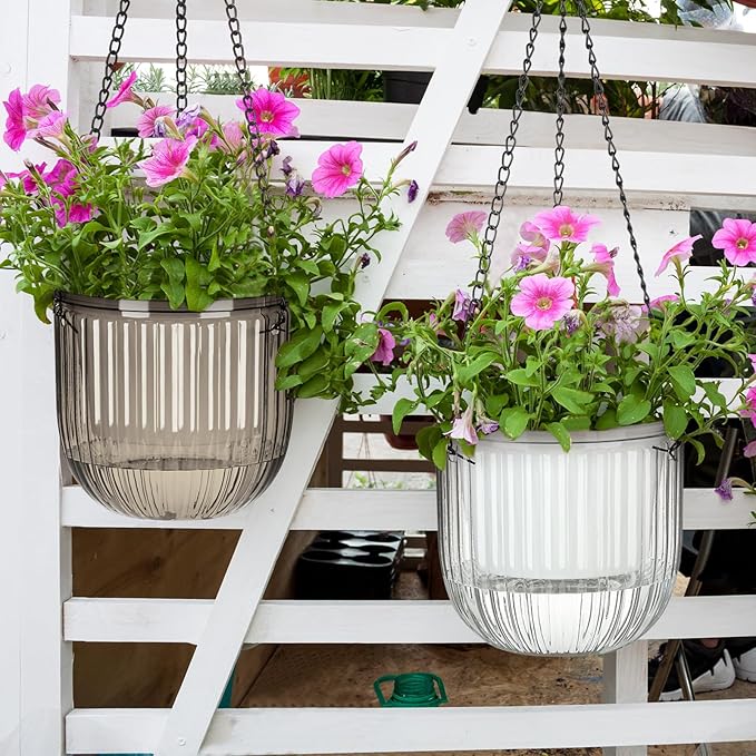 Maxcheck 4 Pcs Self Watering Hanging Planters Indoor Gift 6.5'' 4.5'' Hanging Flower Pots Baskets Outdoor Self Watering Plant with 3hooks Drainage Holes for Home
