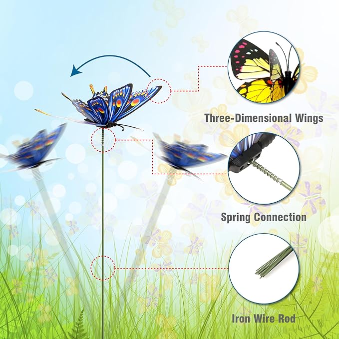 40 Pcs Butterfly Stakes, Decorative Garden Stakes, 3D Colorful Double Wings with Bendable Stick, Artificial Butterflies for Flower Bouquet Crafts, Plant Stake for Patio Yard Pot, Party Decor
