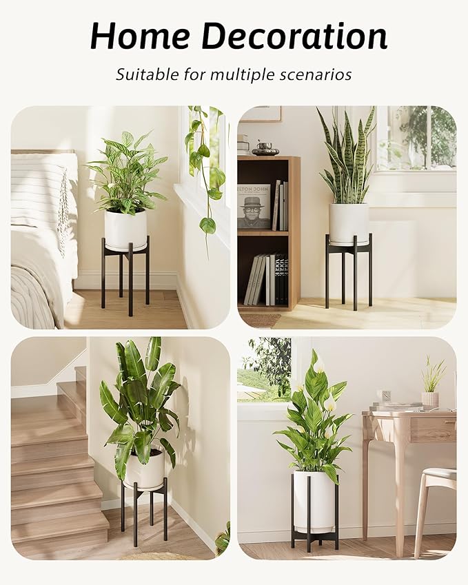 GENTINGBRO Adjustable Plant Stand Indoor, Bamboo Plant Stand Fits 8 9 10 11 12 Inches, Small Corner Planter Holder for Indoor Plants, Single Floor Plant Stands for Living Room Balcony, Black Tall