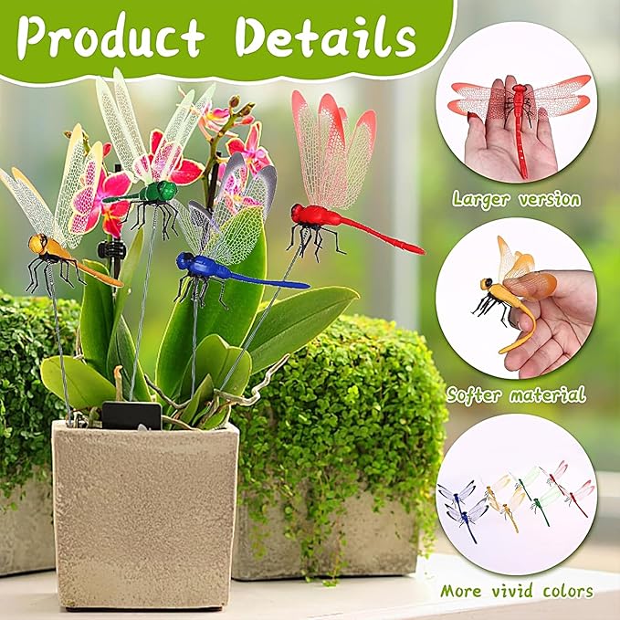 24 Pieces 3D Dragonfly Garden Decor Dragon Fly Garden Stakes Dragonflies Garden Ornaments Patio Decoration Dragonfly Stakes with Sticks, 4 Colors