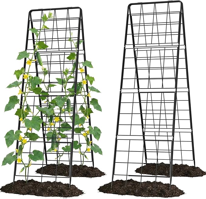 2 Pack Cucumber Trellis, 71" High Foldable A-Frame Garden Trellis for Raised Bed Garden Grow Support with Plant Support Clips Ties for Cucumber,Tomato, Climbing Plants and Flowers