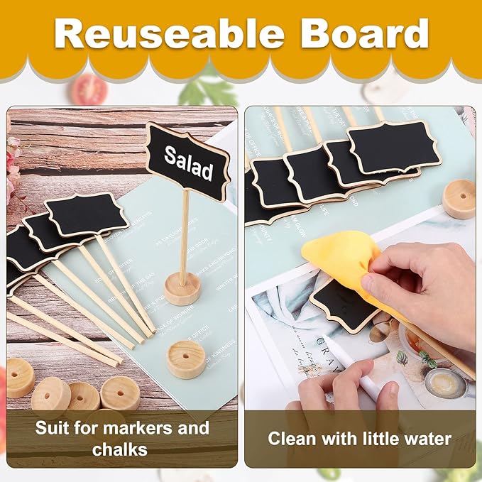 20Pcs Wood Mini Chalkboard Signs,Food Labels for Party Buffet,Food Tags with Stand,Blackboard Signs for Message Board Sign,Small Rectangle Chalkboards for Food Party Wedding Table Numbers Plants Event