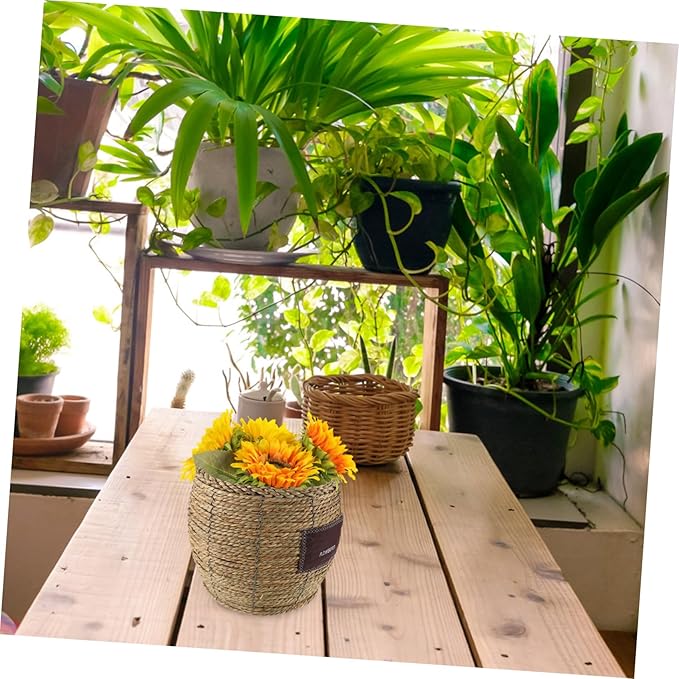 Levemolo Handwoven Rattan Planter Basket for Indoor Outdoor Plants, Large Straw Wicker Flower Pot with Natural Seagrass Weave, Decorative Plant Holder for Home Garden Balcony