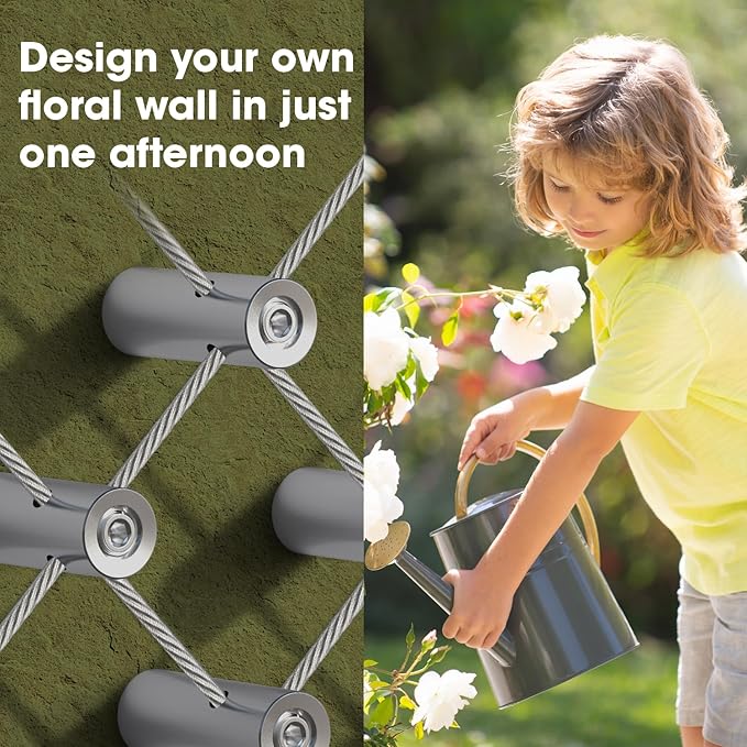 Wire Trellis Kit for Climbing Plants Outdoor - 20-Set Wall Mounted Trellis with 98Ft x 1/8" T316 Stainless Steel Rope, Heavy Duty Garden Wire Trellis System for Espalier & Vertical Gardening