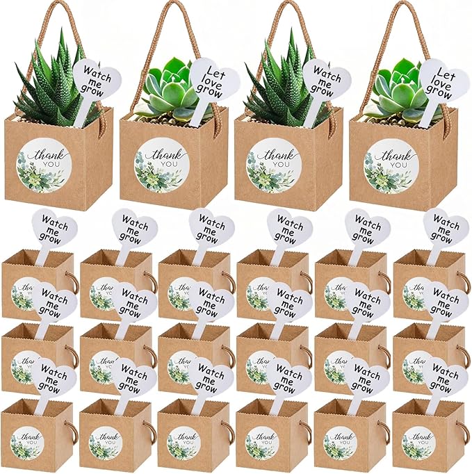 HejVulkan 40 Pack Succulent Wrap Bags Set with 2.5 inch Succulent Gift Box, Heart Plant Tags, Thank You Stickers and Mark Pen, Great Party Favor Gifts for Wedding, Baby Showers, Bridal Showers