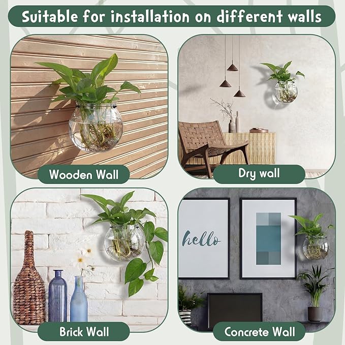 Baderke 6 Sets of Plastic Wall Planters for Indoor Plants Plant Propagation Station Hanging Planter Propagation Vases with Flower Pot Holder Ring for Artificial Wall Plants Indoor Outdoor Decor