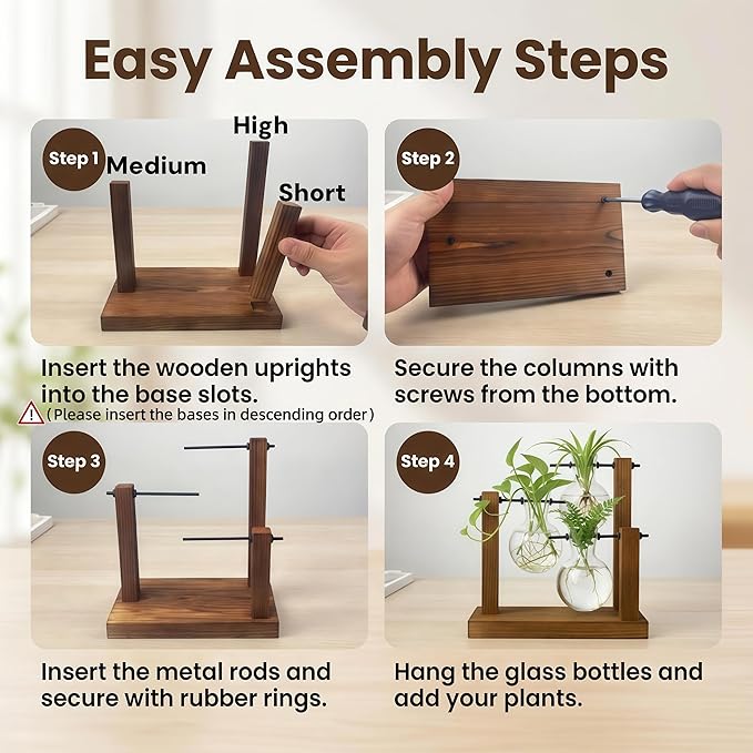 Plant Propagation Station with Glass Propagation Vases, Plant Propagation Jars in Wooden Stand, Hydroponic Vase for Plant Cuttings, Decorative Propagation Station for Home Desk Office