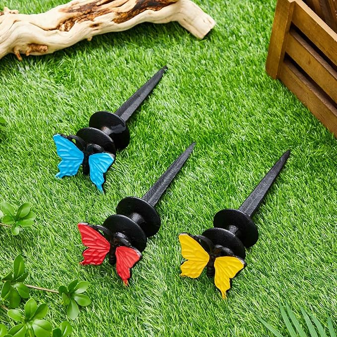 Tandefio 3 Pcs Colorful Butterfly Garden Hose Guide Stakes, Heavy Duty Decorative Antique Black Cast Iron Metal Hose Guides, Plant Protector for Lawn Yard Flower Bed