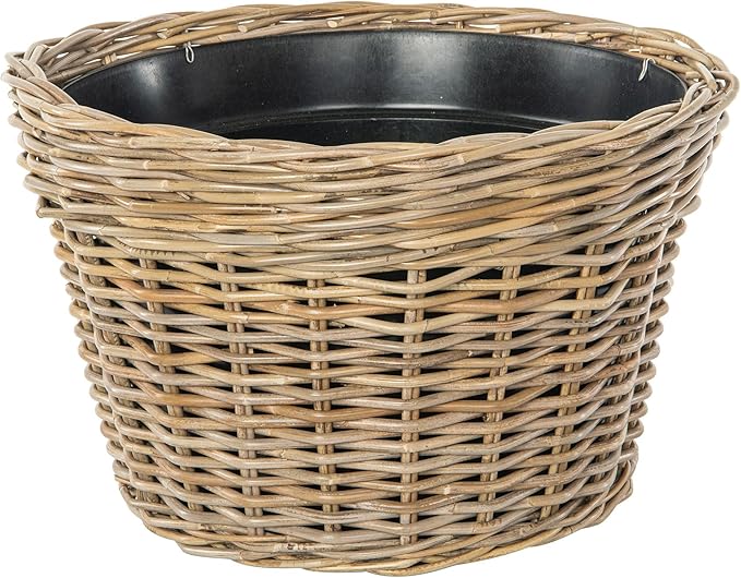 Kouboo Rattan Planter Basket with Plastic Pots Planters Flower Pots Decorative Fall planters for Front Porch Whiskey Barrel Basket Indoor Outdoor Plant Pots Large