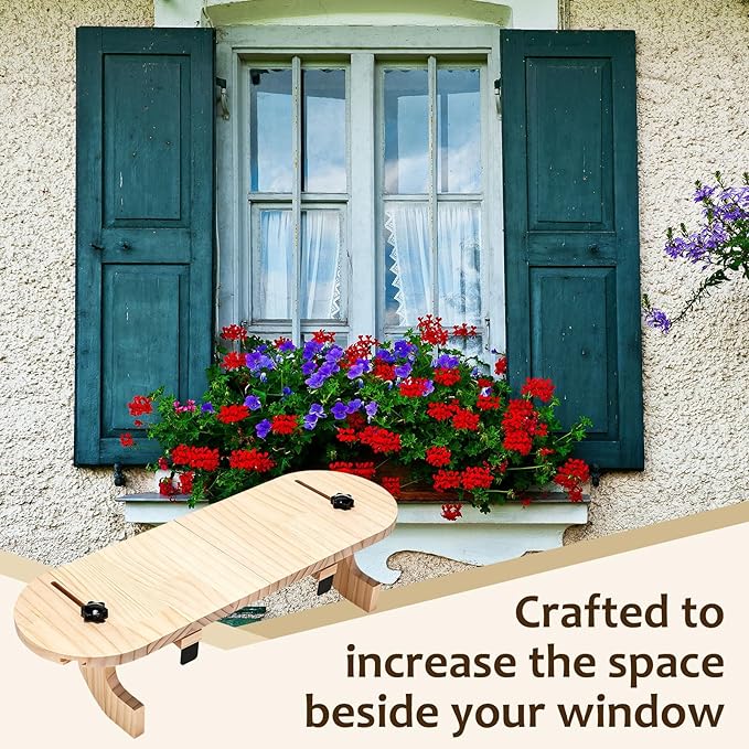 1 Pcs Natural Window Sill Plant Shelf for Plants 21.7 x 7.1 x 5.9 Inch Windowsill Extender Window Plant Floating Shelves No Drilling Wooden Bracket for Cat Perch Planters (Rounded Corner)