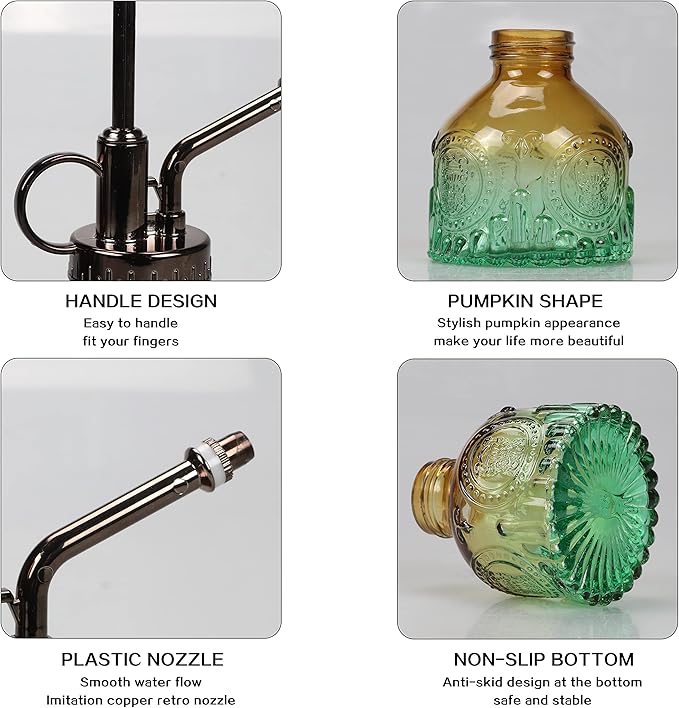 Glass Plant Mister Spray Bottle 200ML Watering Bottle with Top Pump Watering Can for Indoor Outdoor House Plants,Flowers (Brown-Green)