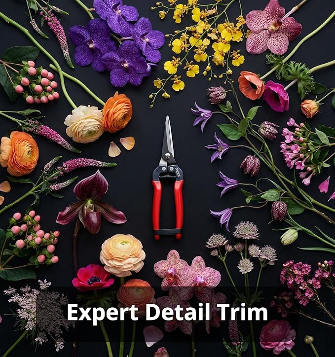 Gardeness SK5 High Carbon Steel Floral Scissors, 6mm Cutting Capacity Ultra Sharp Serrated Blade, Lightweight Effort-Saving Garden Snips & Flower Clippers for Stems, Bonsai and Fruit Picking