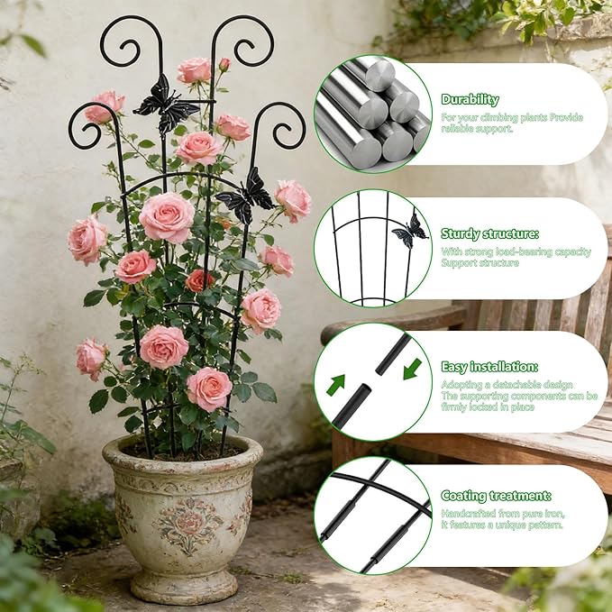 Metal Garden Stake for Potted Climbing Houseplants Supported Indoor Outdoor Metal Plant Indoor Stackable Plant Houseplant Small Supported for Potted