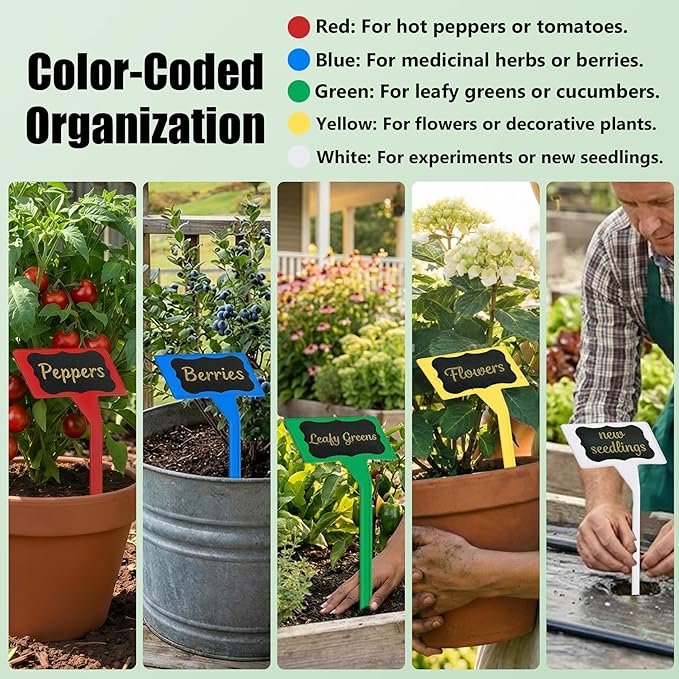 100 Pack Large 11.8" Plant Labels for Outdoor Garden Waterproof, T-Type Garden Label Stakes & Plant Tags with Black Stickers & Gold Pen, Tall Plant Markers for Outdoor Plants, Vegetables