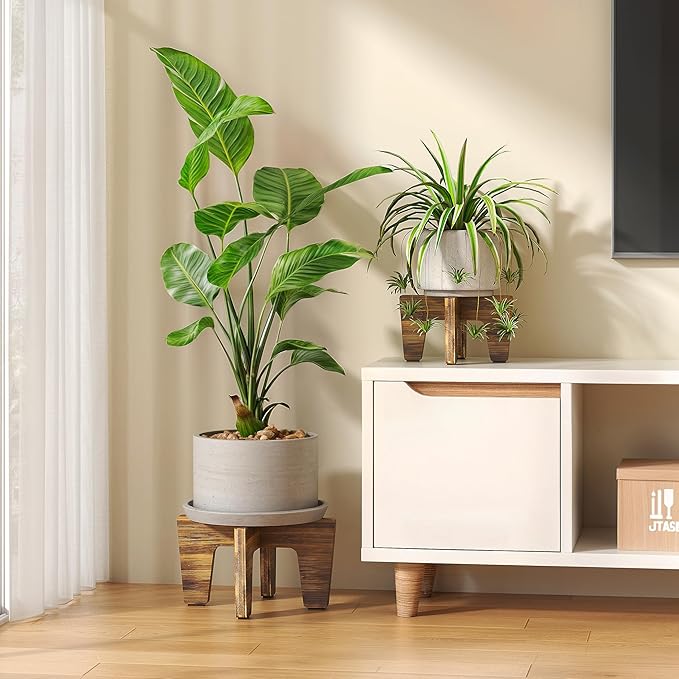 Plant Stand Indoor Outdoor, Plant Holder Sturdy Single Flower Pot Stand Planter Stand Stool Display Decorative for Desktop Counter Room (Brown 2 pack)