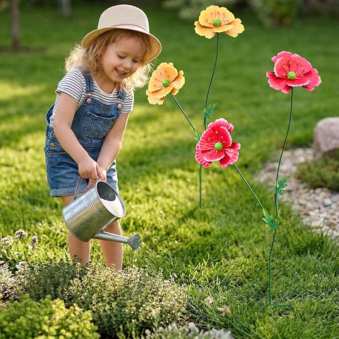Metal Flowers for Outside, 30" Tall 2-Pack Decorative Garden Stakes - 3D Double-Layer Iron Flowers, Metal Flowers Outdoor Decor for Garden Yard & Patio