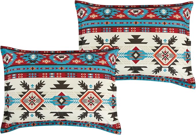 Chezmoi Collection Tona 2-Piece Southwestern Geometric Motif Comforter Set - Multicolor Red Brown Blue Cream Printed Washed Microfiber Bedding, Twin