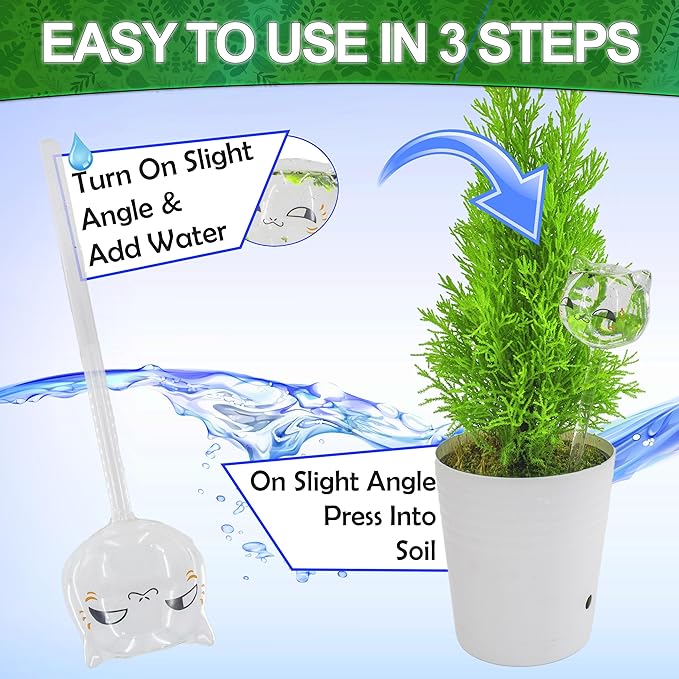 Aqua Glass Plant Watering Globes Automatic Self Watering Plant Insert Spike Orbs - Indoor Outdoor Plant Drip Irrigation - For Flowers, Herbs, Houseplants (Cat Kitten Globes, 4, Units)
