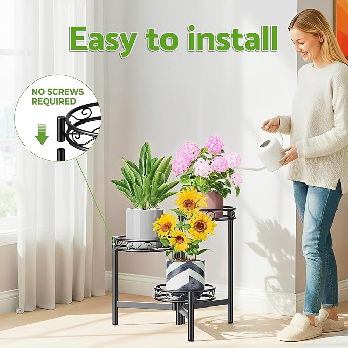 Outdoor Plant Stands for Patio 3 Tier Corner Plant Stands for Indoor Plants Living Room Black Circle